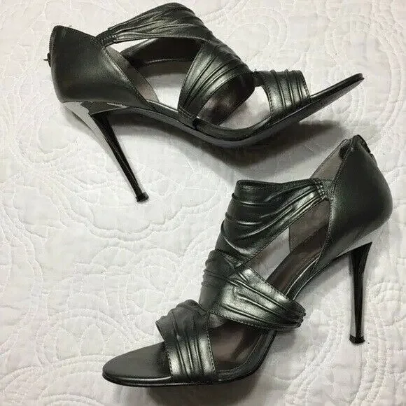 Guess Davisa Gun Metal Silver Grey Leather Stiletto Sandals Size 9.5M - Picture 2 of 8